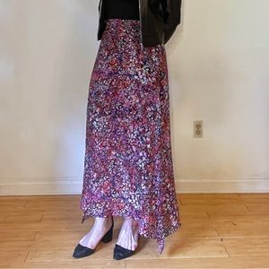 Maje 100% silk floral maxi skirt with handkerchief hem